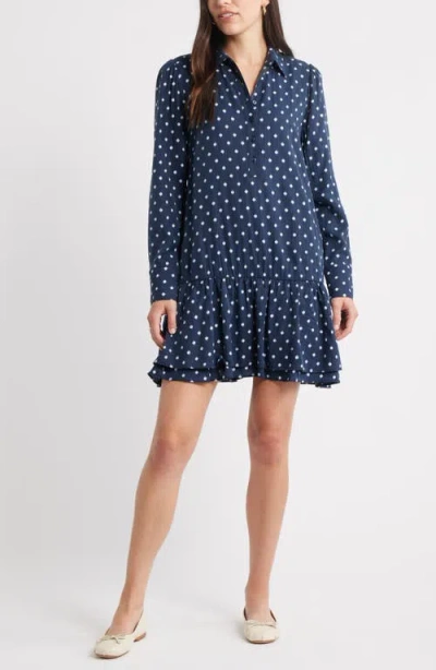 Caslonr Caslon(r) Flounce Hem Long Sleeve Mini Shirtdress In Blue