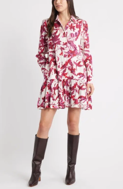 Caslonr Caslon(r) Flounce Hem Long Sleeve Mini Shirtdress In Multi