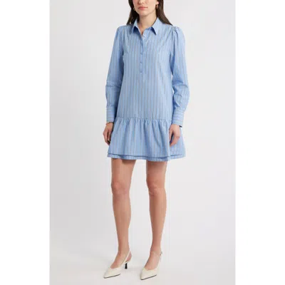 Caslonr Caslon(r) Flounce Hem Long Sleeve Shirtdress In Blue- Navy Shayna Stripe