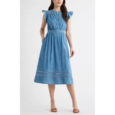 Caslonr Caslon(r) Flutter Sleeve Chambray Dress In Blue