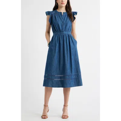 Caslonr Caslon(r) Flutter Sleeve Chambray Dress In Blue