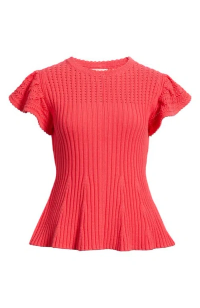 Caslonr Caslon(r) Flutter Sleeve Linen Blend Sweater In Red