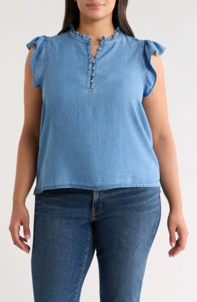 Caslonr Caslon(r) Flutter Sleeve Popover Chambray Top In Blue