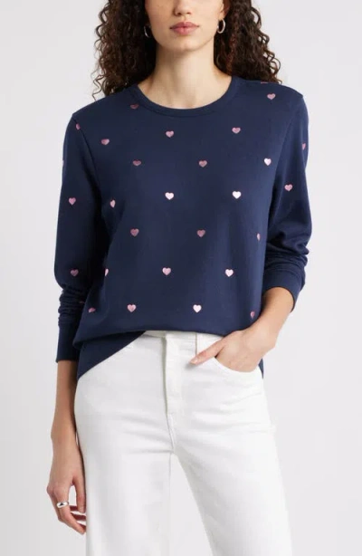 Caslonr Caslon(r) Foil Heart Print Sweatshirt In Blue