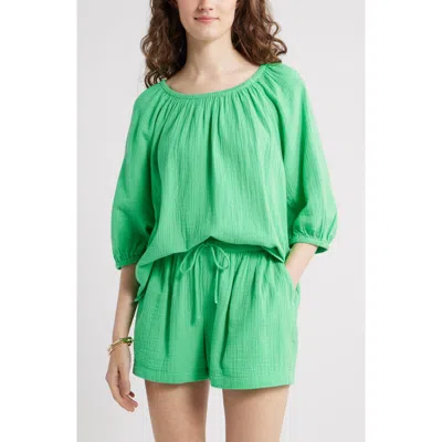 Caslonr Caslon(r) Gathered Elbow Sleeve Gauze Top