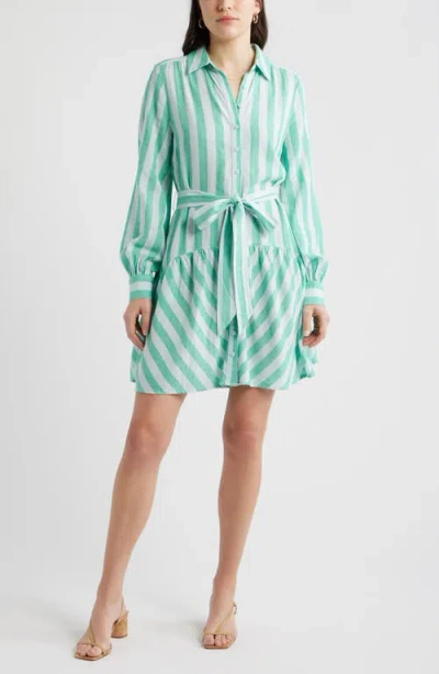 Caslonr Caslon(r) Gingham Long Sleeve Tiered Mini Shirtdress In Green