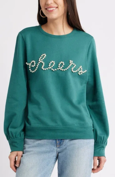 Caslonr Caslon(r) Gretchen Imitation Pearl Embellished Balloon Sleeve Sweatshirt In Green