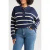 Caslonr Caslon(r) Half Button Pima Cotton Blend Sweater In Navy- Ivory Renee Stripe