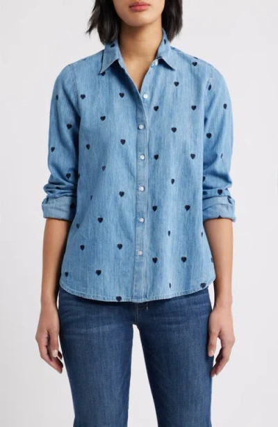 Caslonr Caslon(r) Heart Embroidered Cotton Chambray Button-up Shirt In Blue
