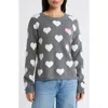 Caslonr Caslon(r) Hearts Jacquard Crewneck Sweater In Grey- Ivory Pop Heart