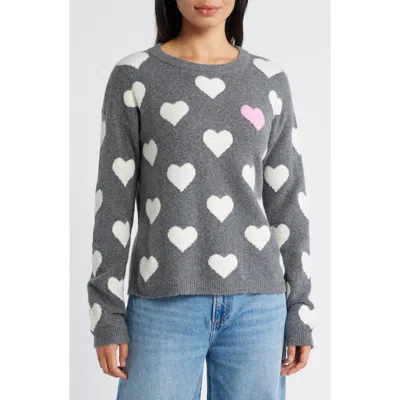 Caslonr Caslon(r) Hearts Jacquard Crewneck Sweater In Grey- Ivory Pop Heart