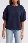 Caslonr Caslon(r) Jacquard Puff Sleeve Sweatshirt In Navy Blazer
