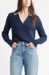 Caslonr Caslon(r) Johnny Collar Cotton & Wool Sweater In Blue