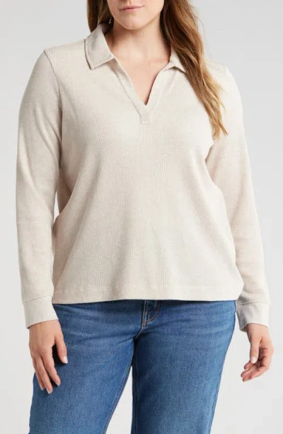 Caslonr Caslon(r) Johnny Collar Long Sleeve Waffle Knit Top In Beige Oatmeal Light Heather