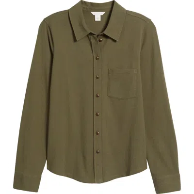 Caslonr Caslon(r) Knit Button-up Shirt In Olive Sarma
