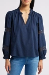 CASLONR CASLON(R) LACE INSET LONG SLEEVE COTTON TOP