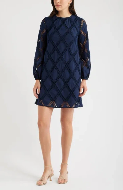 Caslonr Caslon(r) Lace Lattice Long Sleeve Cotton Dress In Navy Still