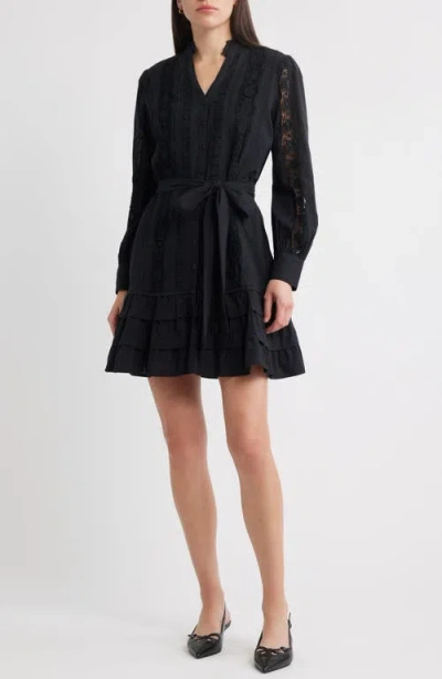 Caslonr Caslon(r) Lace Panel Long Sleeve Minidress In Black