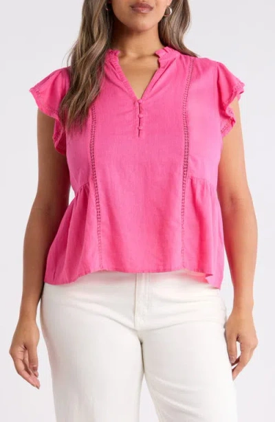 Caslonr Caslon(r) Lace Ruffle Linen Blend Top In Pink