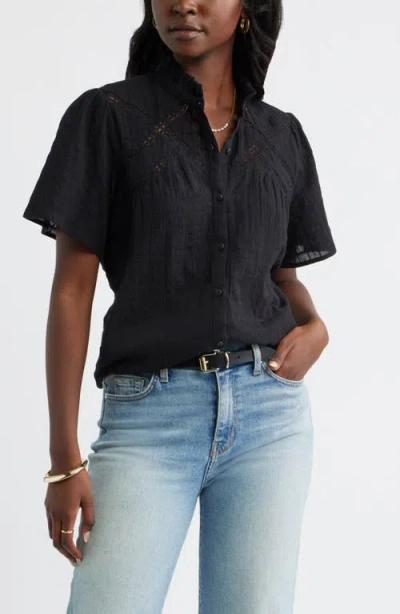 Caslonr Caslon(r) Lace Trim Button Front Top In Black
