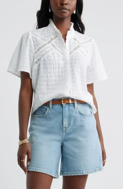 Caslonr Caslon(r) Lace Trim Button Front Top In White