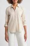 Caslonr Caslon(r) Linen Blend Button-up Shirt In Tan Shore- White Rhode Stripe