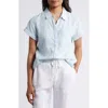 Caslonr Caslon(r) Linen Blend Camp Shirt In White- Blue Green Kayla Stripe