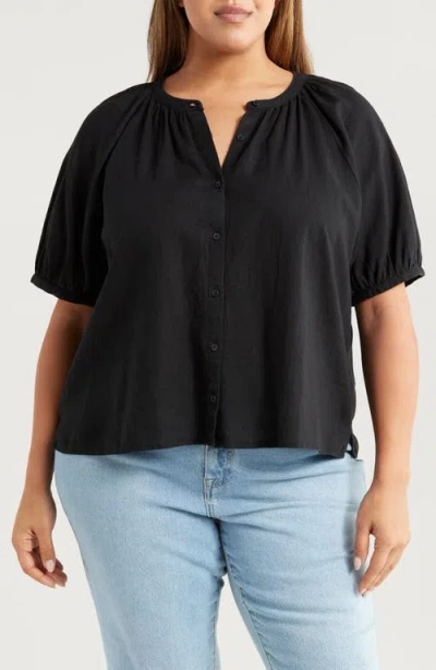 Caslonr Caslon(r) Linen Blend Puff Sleeve Top In Black