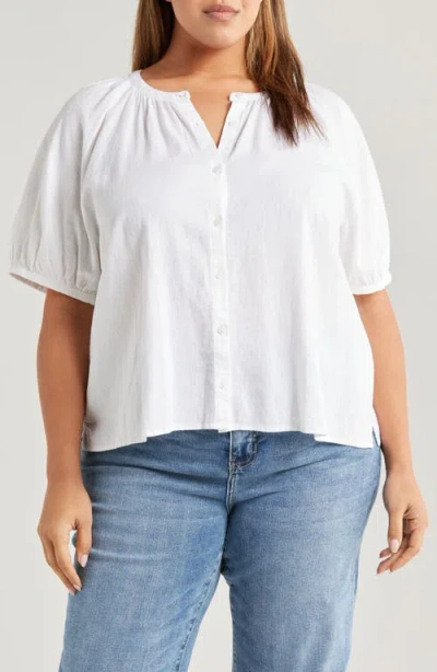 Caslonr Caslon(r) Linen Blend Puff Sleeve Top In White