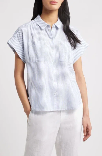 Caslonr Caslon(r) Linen Blend Short Sleeve Button-up Shirt In Blue- White Harper Stripe