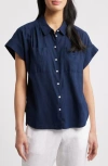 Caslonr Caslon(r) Linen Blend Short Sleeve Button-up Shirt In Navy Blazer