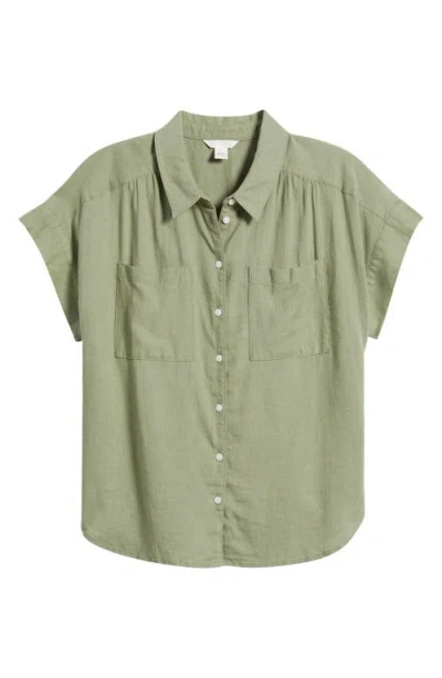 Caslonr Caslon(r) Linen Blend Short Sleeve Button-up Shirt In Olive Acorn