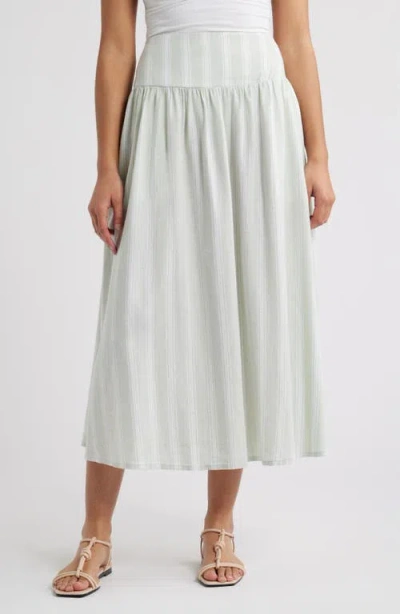 Caslonr Caslon(r) Linen Blend Skirt In Green- White Tay Stripe