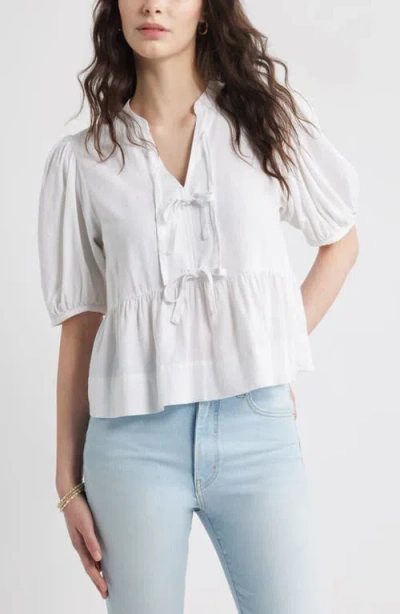 Caslonr Caslon(r) Linen Blend Tie Front Peplum Top