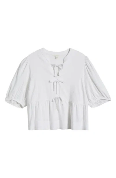 Caslonr Caslon(r) Linen Blend Tie Front Peplum Top In White