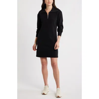Caslonr Caslon(r) Long Sleeve Half Zip Knit Travel Dress In Black