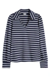 Caslonr Caslon(r) Long Sleeve Johnny Collar Polo In Navy- Ivory Josephine Stripe