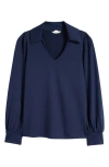Caslonr Caslon(r) Long Sleeve Johnny Collar Polo In Navy Blazer