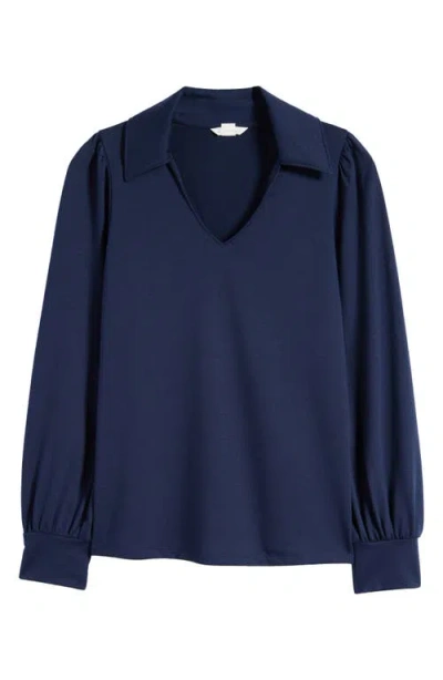 Caslonr Caslon(r) Long Sleeve Johnny Collar Polo In Navy Blazer