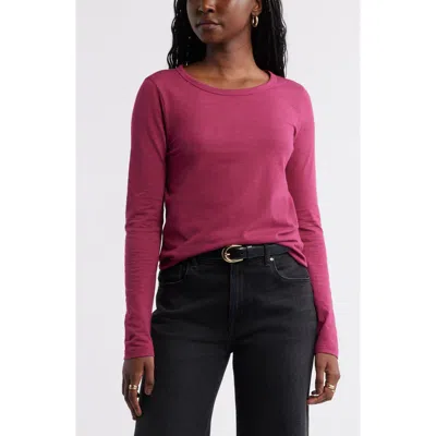 Caslonr Caslon(r) Long Sleeve Slub Crewneck T-shirt In Burgundy Beauty