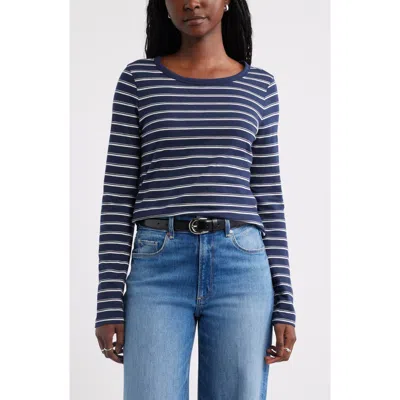 Caslonr Caslon(r) Long Sleeve Slub Crewneck T-shirt In Navy- Ivory Jenni Stripe