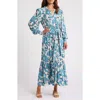Caslonr Caslon(r) Long Sleeve Tiered Crepe Maxi Dress In Pink- Teal Garden Floral