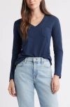 Caslonr Caslon(r) Long Sleeve V-neck T-shirt In Blue