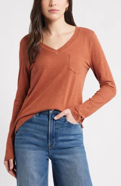Caslonr Caslon(r) Long Sleeve V-neck T-shirt In Brown