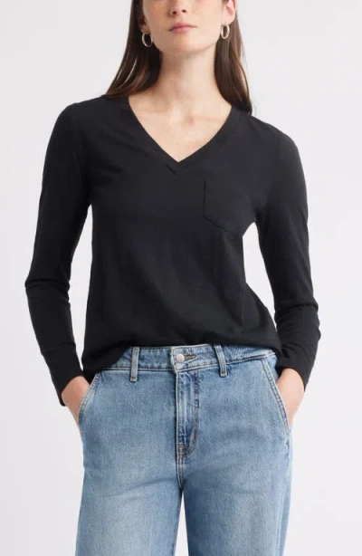 Caslonr Caslon(r) Long Sleeve V-neck T-shirt In Black