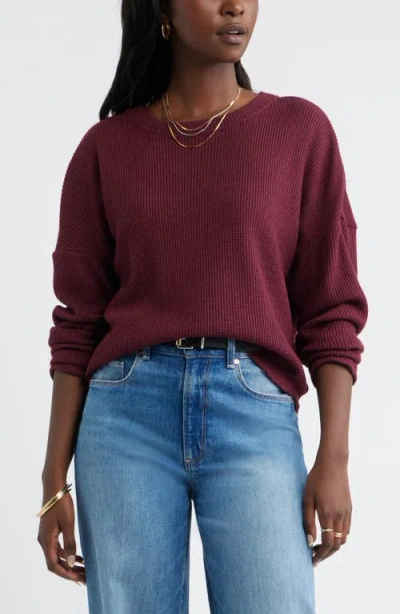 Caslonr Caslon(r) Long Sleeve Waffle Knit T-shirt In Burgundy