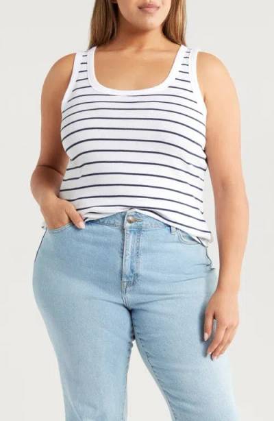 Caslonr Caslon(r) Melody Rib Tank Top In White- Navy Dolly Stripe