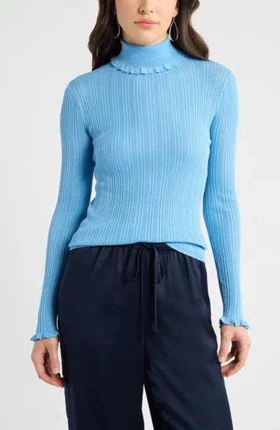 Caslonr Caslon(r) Metallic Ruffle Turtleneck Sweater In Blue