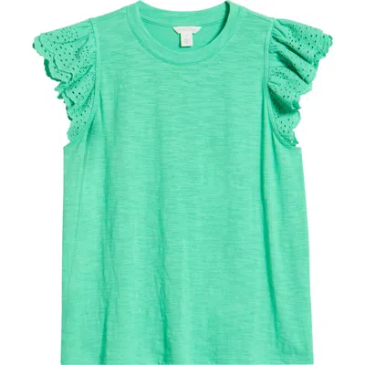 Caslonr Caslon(r) Mixed Media Eyelet Sleeve T-shirt In Green Celtic