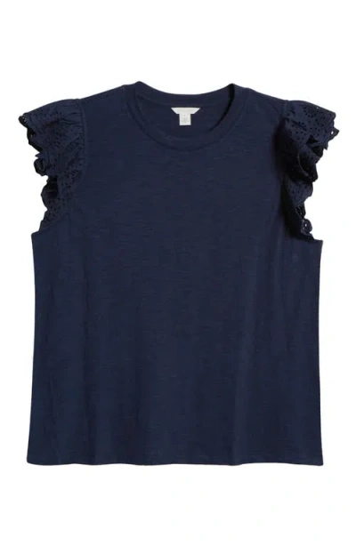 Caslonr Caslon(r) Mixed Media Eyelet Trim Top In Navy Blazer
